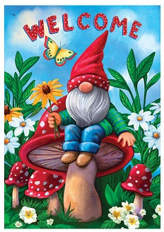 Gnome on Mushroom Garden Flag      CD-35090-6