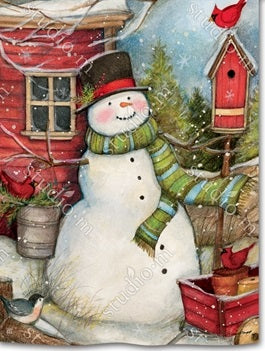 red barn snowman garden flags sd-31434