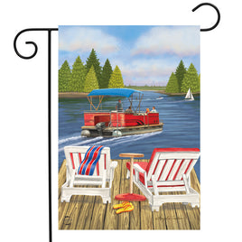 Dockside Lake seating and pontoon boat garden flag