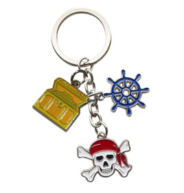 keychains - 3 charms -treasure chest- ship wheel - pirate  f5039-3