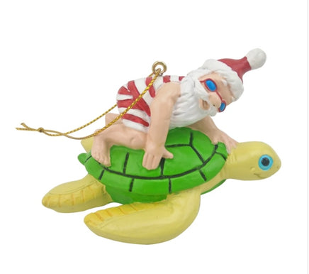 hanging resin santa on turtle ornament b21746
