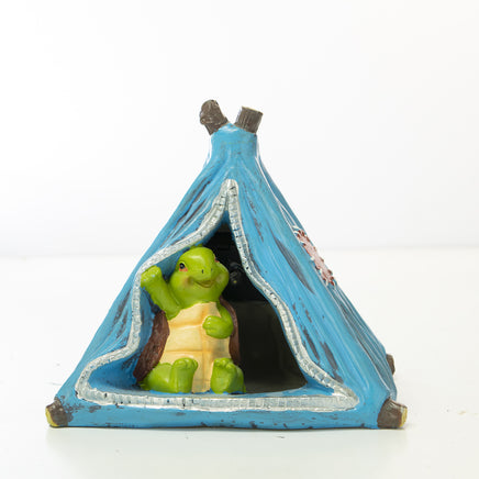solar resin cute turtle in tent h5122-4