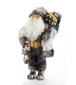 Standing Fur Jacket Santa w/ Lantern 18"   DL145674-0