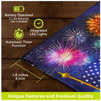 American Flag Fireworks Burlap LED Garden Flag   GF8-8645