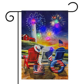 Beachfront Fireworks Burlap LED Garden Flag   GF8-9502