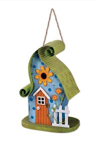 Green Curly Roof Blue Birdhouse      SV-1893330