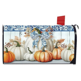Blue & White Pumpkins OS Mailbox Cover       OSMC8-8201