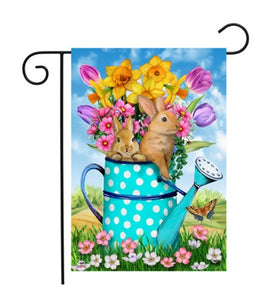 Bunny in Watering Can Garden Flag   GF4-9118