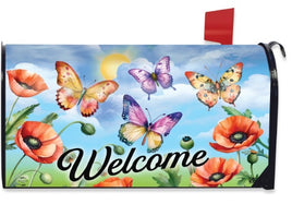Butterflies & Poppies Welcome Mailbox Cover       MC6-8619