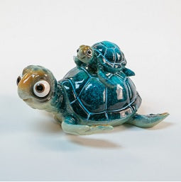 Cartoon Blue Turtle With Baby Figurine      H5322-11B