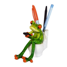 Cute Frog on Toilet using CellPhone Pen Holder  H5208