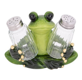 Green Polystone Frog Salt & Pepper Set    WW-819-S