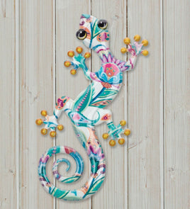 Gecko Metal Wall Decor 8" White Multi Colored   RA0513018