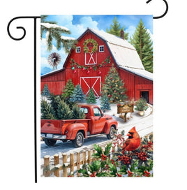 Red Barn Christmas Garden Flag   GF4-8432