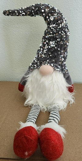 Lighted Gray Sequin Hat Gnome