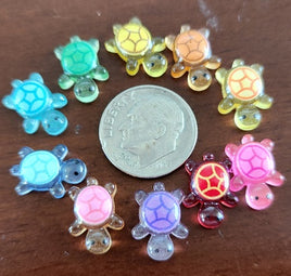 Tiny Luminous Multi-Colored Resin Turtles Set of 10