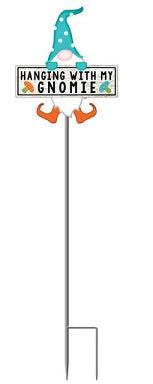Gnome With Turquoise Hat Garden Stake  42"        SV15-94366