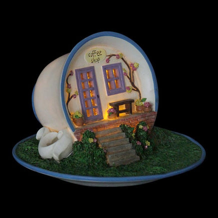lighted coffee cup fairy house                      11710