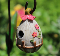 mini flowering birdhouse with shepherds hook            021503-011765