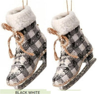 frosted checkered skate holiday ornaments    rg0864512 4) rg0864512-b2  set of 2 black & white skates