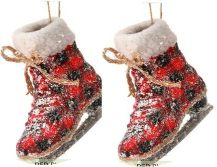 frosted checkered skate holiday ornaments    rg0864512 3) rg0864512-r2  set of 2 red & white skates