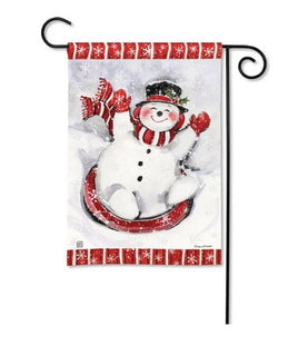sledding snowman garden flag                    sd-33178
