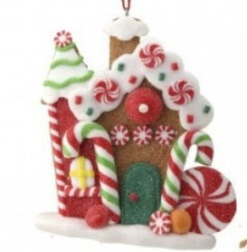 resin gingerbread candy house holiday ornaments    rg0367932 1)  rg0367932-rg  red & green candy cane gingerbread house