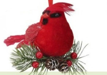cardinals on pine cone holiday ornaments    rg0367018 2) rg0367018-2    cardinal with two pine cones