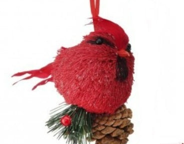 cardinals on pine cone holiday ornaments    rg0367018 1) rg0367018-s   cardinal with single pine cone