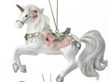 fancy unicorn holiday ornaments    rg0766830 1) rg0766830-w   white with light pink sadle & white tail