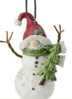 resin sweet snowmen holiday ornaments    rg0568446 2) rg0568446-t    one snowman bringing in the tree