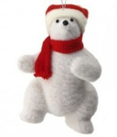 flocked polar bear holiday ornaments    rg0467913 1) rg0467913-std   one polar bear standing upright