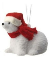 flocked polar bear holiday ornaments    rg0467913 2) rg0467913-stg   one polar bear sitting down