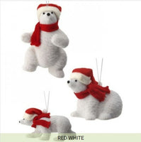 flocked polar bear holiday ornaments    rg0467913