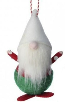 striped & polkadot gnome holiday ornaments    rg0469409 2) rg0469409-p   red and white polkadotted hanging gnome with green bottom