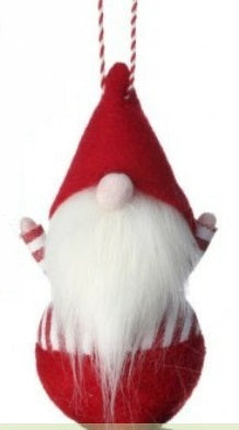 striped & polkadot gnome holiday ornaments    rg0469409 1) rg0469409-s   red & white striped hanging gnome with red bottom