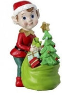 elves with toys and gifts figurines    rg1168414 2) rg1168414-t    elf with tree in gift bag in red shirt
