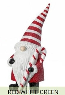 three gingerbread resin christmas gnomes    rg0968369 3) rg0968369-rw   red & white striped hat gnome with candy cane