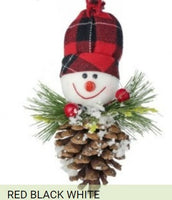 snowmen head on pine cones holiday ornaments    rg0668782 2) rg0668782-sh    one snowman with red checked stocking cap
