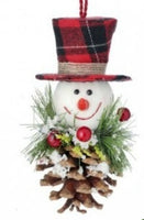 snowmen head on pine cones holiday ornaments    rg0668782 1) rg0668782-th    one snowman with red checked top hat