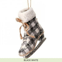 frosted checkered skate holiday ornaments    rg0864512 2) rg0864512-blk  single black & white skate