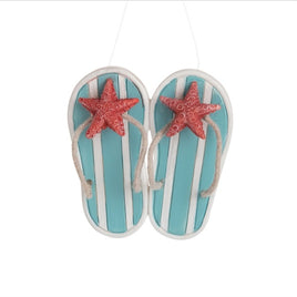 hanging blue & white flipflops w/ starfish       b21511-3