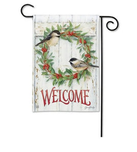 chickadee wreath garden flag                    sd-33004