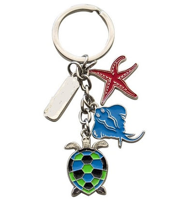 keychain with starfish, turtle & stingray    f5033-3