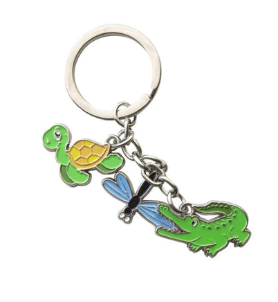 keychains - 3 charms - turtle-gator-dragonfly  f5034-3
