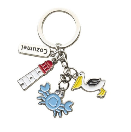 keychains - 3 charms -lighthouse-crab-pelican   f5037-3