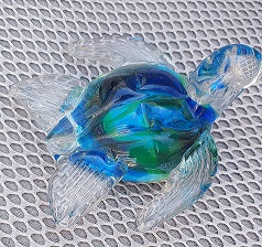 green/blue glass sea turtle 4"      cb0668530g