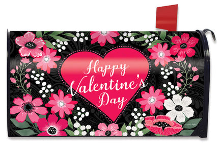 Happy Valentine Day with heart and Flowers Mailbox Cover