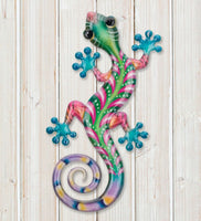 green pink gecko metal wall decor 8"  ra0513015