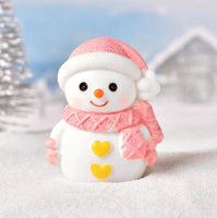 miniature snowman with pink hat                pink snowman